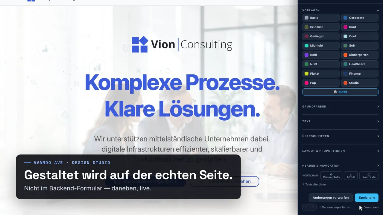 Standbild aus dem Film: Kundenseite mit geöffnetem Design Studio